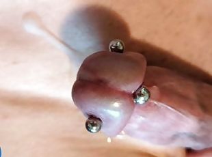 Upclose Precumming Pierced Cock that Can't Hold Back and Cums Handsfree