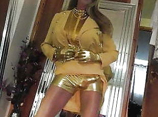 TV dressed in GOLD hard cock play