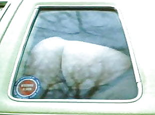 Slut in car moons older couple through window!