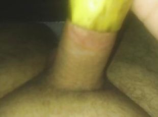 first time masturbating using banana with my fat short dick