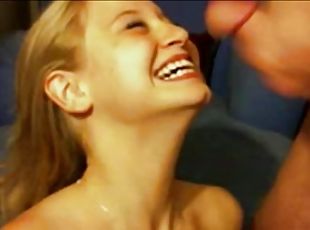 Perverted blonde is getting sperm on face