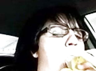 Marie a french adultery slut sucking banana in her car