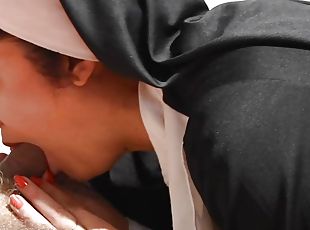 The nun swallows all the cum