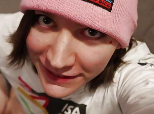 Cute Skater Femboy Jerks off and eats her own cum 