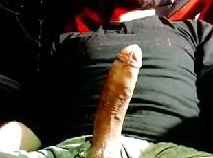 Horny man jerking off big hard cock. Solo male moaning and cumshot