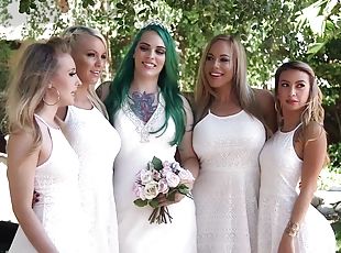 Bitches attend wedding party where they fuck like sluts in group scenes