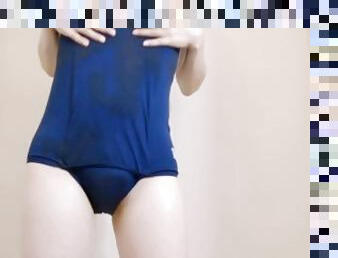 ????????????????????? Japanese school swimsuit Sissy femboy lotion anal masturbation mass cum