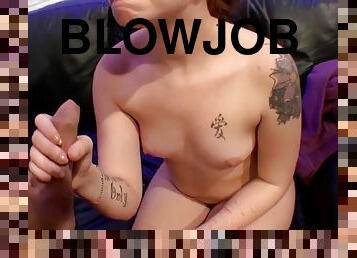 blowjob-seks-dengan-mengisap-penis, cumshot-keluarnya-sperma, jerman, menelan, sudut-pandang, ditindik, berambut-cokelat, tato