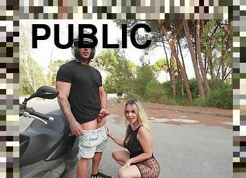 Big booty blonde works her magic on a thick cock in public perversions