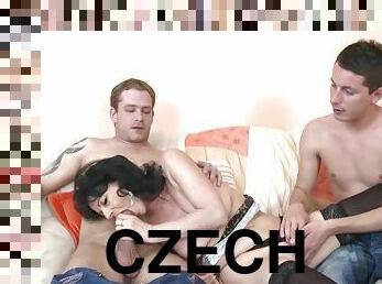 Czech Granny Enjoys Two Long Young Dicks
