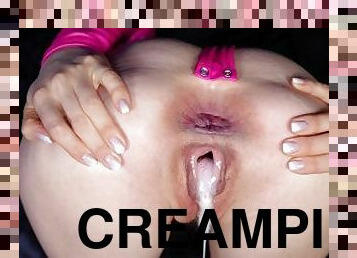 alat-kelamin-wanita, dubur, creampie, merangkap, sperma, closeup