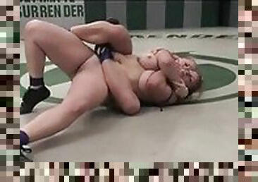Naked chicks do some pretty intense wrestling