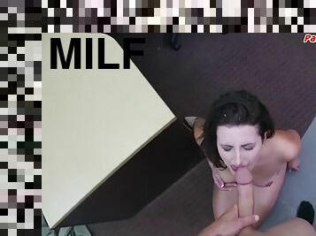 Pawn shop MILF deepthroats BBC in the office before facial