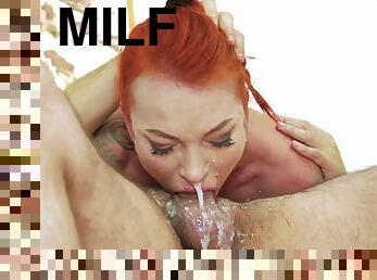 muie, jet-de-sperma, milf, adanc-in-gat, roscata, oral, brutal, tatuaj, abuzata