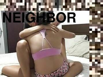 kissing my neighbor and scissoring with clothes and pinking our pussies in her room