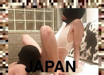 asiatisk, onani, orgasme, fisse-pussy, sprøjte, japans, latex, ansigtssidning, femidom, maske