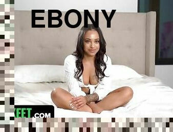 She's New - Beautiful Ebony Babe Lets Older Dude Fuck And Cum On Her Tight Pussy During Interview