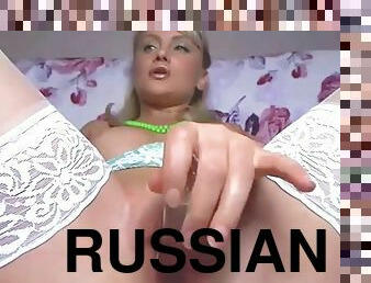 Beautiful russian blonde girl anna playing her shaved pussy
