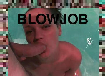 Wet Girlfriend blows me off in the pool - POV blowjob with cum in mouth