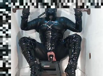Fetish gloryhole slut in boots and PVC services many hard rubber cocks