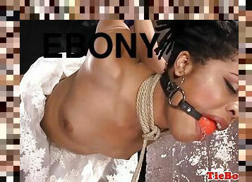 Ebony tied bdsm sub fingered and whipped
