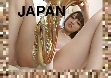 Leggy japanese kanako iioka plays trombone and gets fingered