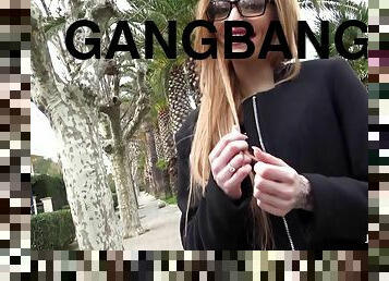 18 years old Clara first gangbang video