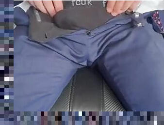 Daddy in suit and boots bulges and strokes my hard cock