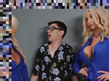 Nerdy guy fucked Brittany Andrews & Nicolette Shea