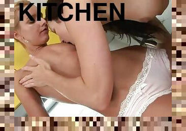 Pussy eating on the kitchen counter with lesbian hotties