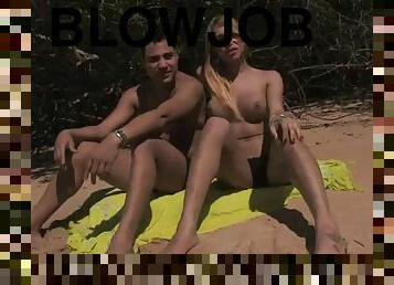 Mutual blowjobs at the beach before fucking the tranny's ass on the sand