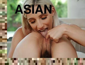 asia, orgasme, vagina-pussy, lesbian-lesbian, pasangan, berambut-pirang, pakaian-jaring-ikan, sangat-indah