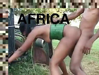 Wild african outdoor threesome orgy