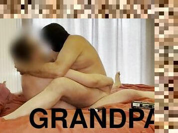 Grandpa sitting on my huge cock