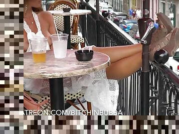 Hot busty MILF public flashing video