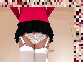 Gymslip and white lace panties