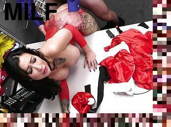 Tattooed MILF in red lingerie gets punished for stealing