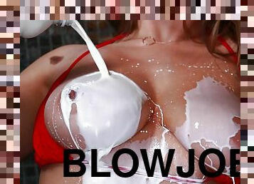 Gorgeous Big Titty Blondie Showers With Milk And Fucks A Lucky Guy