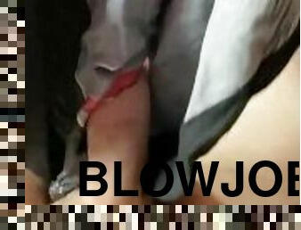 Blowjob imitation with Ariana Grande shirt