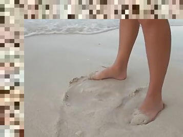tengerpart, láb, nézőpont, lábmunka