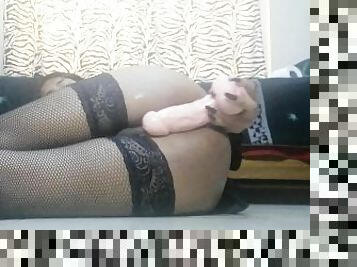 Trap Sissy Crossdresser Expanding her tight ass with a big thick Dildo