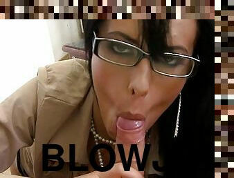 POV blowjob by slender business woman