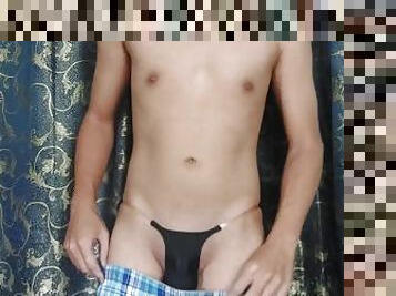 asiatique, amateur, gay, fétiche, solo, minet, minuscule, bite, string