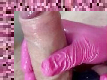 My stepsister does perfect handjob with latex gloves