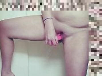 Using my new pink dildo on my tight wet pussy in the shower