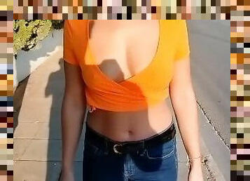 shows her tits in public in the city center