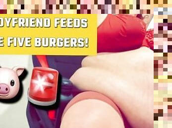 BBW FEEDEE STUFFED WITH 5 BURGERS BY FEEDER BOYFRIEND