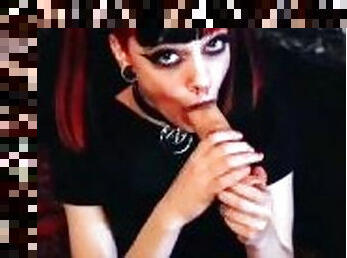 Slutty goth e-girl begs for a messy Oral Creampie