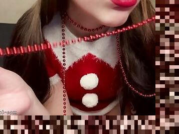 Naughty Mrs. Claus masturbates with party beads, candy and icicle - amateur Lalli_Puff