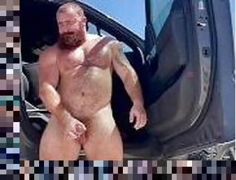 Hairy Beefy Bodybuilder Pissing on Public Beach & Stroking Big Cock OnlyfansBeefBeast Musclebear